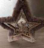 HOUTEN STER MET FAKE FUR EN GOUDEN HERTEN KERSTBOOM HANGER, Ophalen of Verzenden, Zo goed als nieuw