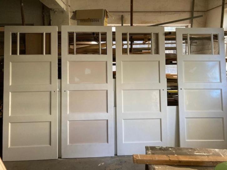 4-slag antieke 4-vlaks Bruynzeel paneeldeuren 3-ruits,82x210, Huis en Inrichting, Woonaccessoires | Overige, Gebruikt, Ophalen