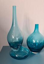 Blauwe glazen vaas / vazen, Blauw, Ophalen of Verzenden, Minder dan 50 cm, Glas