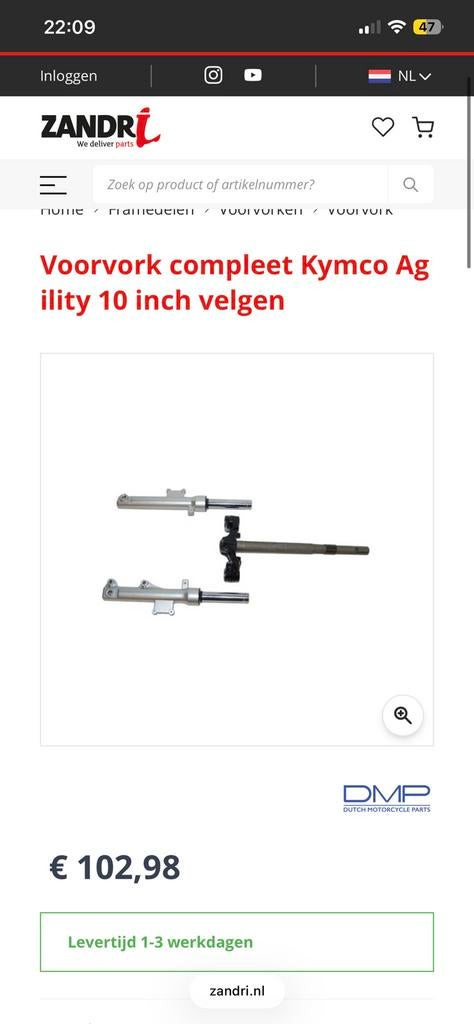 Kymco Agility 10 Inch - Voorvork Poten | Voorpoten, Ophalen of Verzenden, Zo goed als nieuw, Overige typen