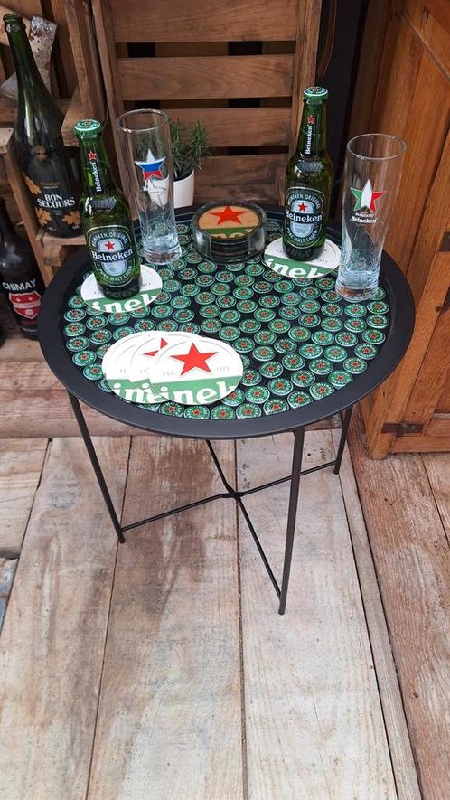 Epoxy bierdopjes bijzettafel Heineken,Hertog jan, Huis en Inrichting, Tafels | Bijzettafels, Nieuw, Rond, 45 tot 60 cm, Minder dan 55 cm