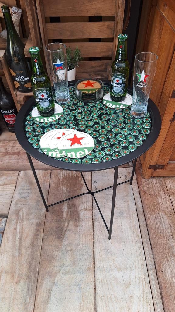 Kerst cadeau Epoxy bierdopje bijzettafel Heineken,Hertog jan, Huis en Inrichting, Tafels | Bijzettafels, Nieuw, Rond, 45 tot 60 cm