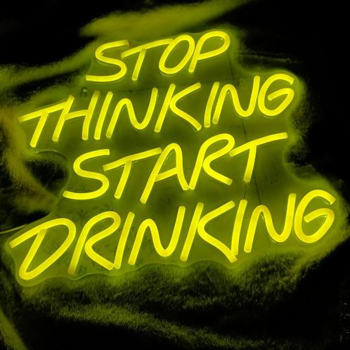 Neon LED verlichting 'stop thinking, start drinking' geel, Huis en Inrichting, Lampen | Overige, Nieuw, Ophalen of Verzenden