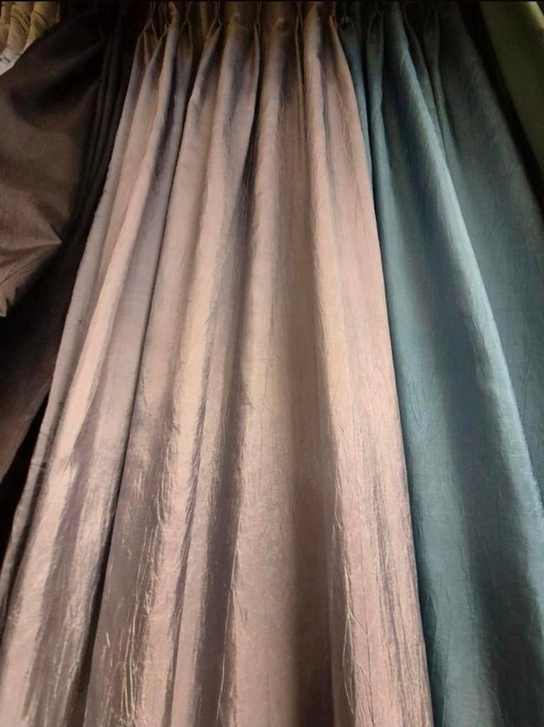 Overgordijnstof crush blauw, zilver, goud, bruin glans, Huis en Inrichting, Stoffering | Gordijnen en Lamellen, Ophalen of Verzenden