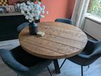 Ronde Houten Eettafel met X-Poot + Stoelen, Ophalen, Rond, Vier personen, 100 tot 150 cm