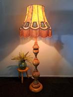 XXL vintage stalamp vloerlamp varkensleer franjes hout 170