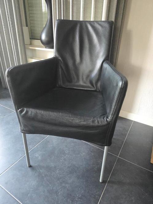 6 Zwarte lederen stoelen met armleuningen merk L' Ancora, Huis en Inrichting, Stoelen, Gebruikt, Vijf, Zes of meer stoelen, Leer