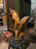 Houten sculptuur van 2 dolfijnen, Ophalen of Verzenden