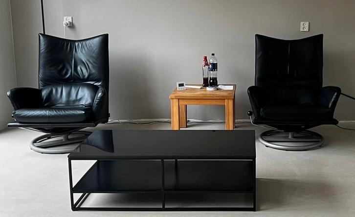 BMP Rolf Benz Zwarte Leren Relax Draai Fauteuil, Huis en Inrichting, Fauteuils, Gebruikt, Leer, 75 tot 100 cm, Ophalen of Verzenden