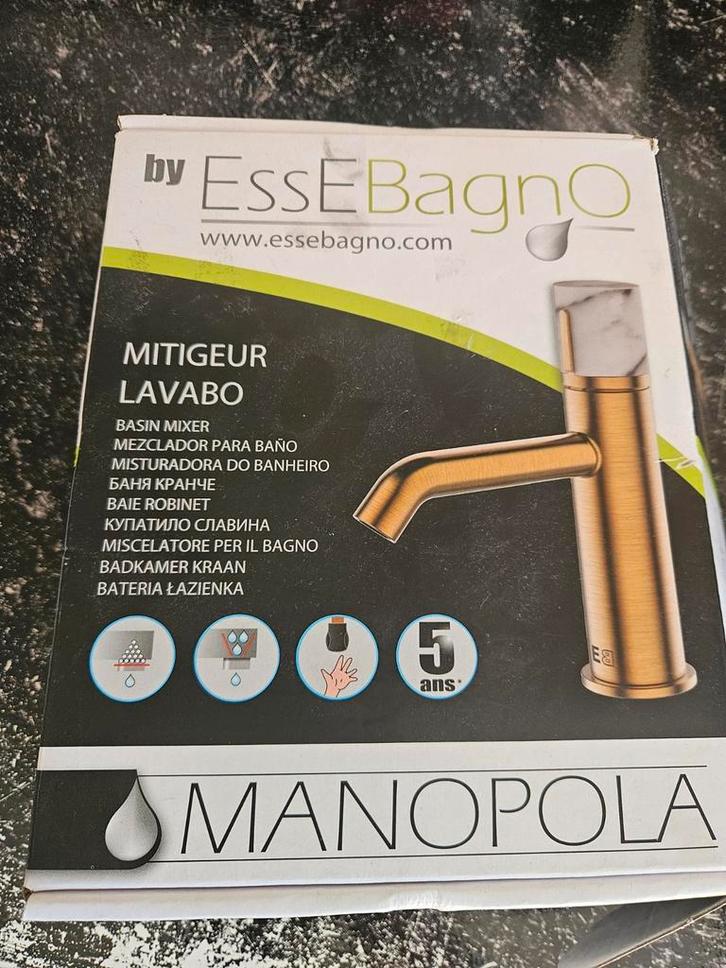 Wastafelkraan - Goud/Marmer - Nieuw, Doe-het-zelf en Verbouw, Sanitair, Nieuw, Kraan, Koper, Steen, Ophalen of Verzenden