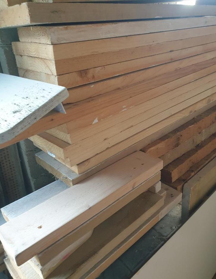 restant steiger houten planken ca 3 cm dik en bureau poten, Doe-het-zelf en Verbouw, Hout en Planken, Plank, Steigerhout, Minder dan 200 cm