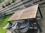 Bijna gratis tuinset- tafel met hardhoutenblad, Ophalen, Kunststof, Gebruikt, 6 zitplaatsen