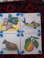 Vier oude tegels met afbeeldingen, Ophalen of Verzenden