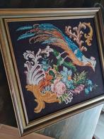 Vintage Borduurwerk Schilderij met Vogel, Antiek en Kunst, Ophalen of Verzenden
