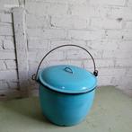 Emaille blauwe pan pot met deksel en hengsel, Antiek en Kunst, Antiek | Emaille, Ophalen