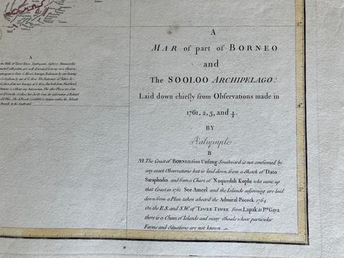Antieke, ingekleurde gravure 18e eeuw Borneo door Dalrymple, Antiek en Kunst, Kunst | Etsen en Gravures, Ophalen of Verzenden