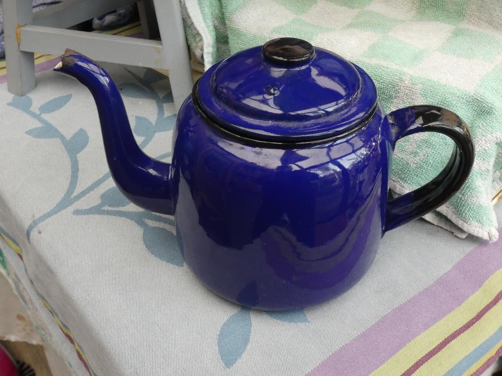 blauw email theepot/ emaille koffiepot, Ophalen of Verzenden