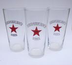Set van 3 oude HEINEKEN'S BIER bierglazen. (Heineken Bier)., Ophalen of Verzenden, Zo goed als nieuw, Bierglas