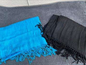 Nooit gebruikt , Set van 2 Pashmina Stola’s , Zwart/Petrol beschikbaar voor biedingen
