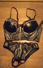 Setje nep leer. maat 36. Cup C, Kleding | Dames, Ondergoed en Lingerie, Ophalen of Verzenden, Zwart