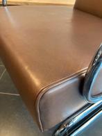 Twee Gispen 407 fauteuils, chroom, donkerbruin leder, Huis en Inrichting, Fauteuils, Design, 75 tot 100 cm, Zo goed als nieuw