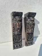 2x brocante antiek Leeuwen van hout, balk ornamenten curiosa, Ophalen of Verzenden