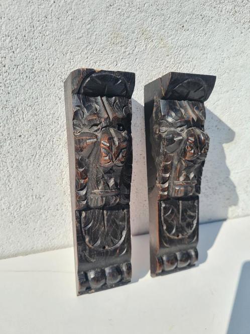 2x brocante antiek Leeuwen van hout, balk ornamenten curiosa, Antiek en Kunst, Kunst | Beelden en Houtsnijwerken, Ophalen of Verzenden