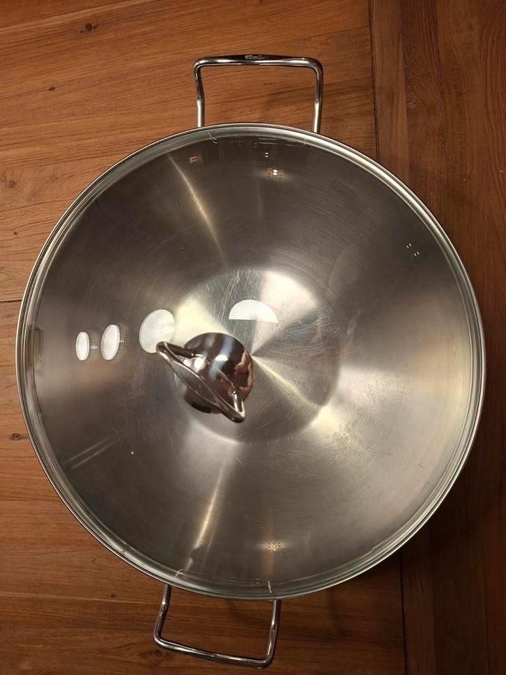 Fissler RVS Wokpan - Overcompleet, Huis en Inrichting, Keuken | Potten en Pannen, Gebruikt, Wok, Rvs, Inductieplaat, Keramische plaat