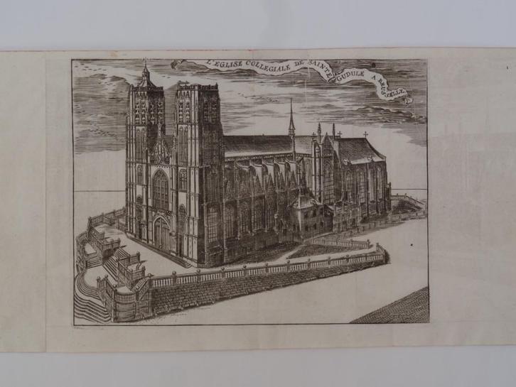 Kathedraal Sint-Michiel Sint-Goedele Brussel Harrewijn 1720, Antiek en Kunst, Kunst | Etsen en Gravures, Verzenden
