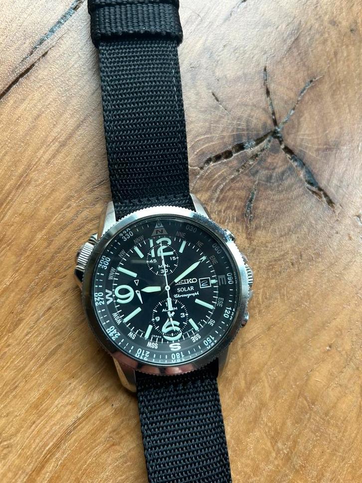 Seiko solar chronograph, Sieraden, Tassen en Uiterlijk, Horloges | Heren, Zo goed als nieuw, Seiko, Staal, Ophalen of Verzenden