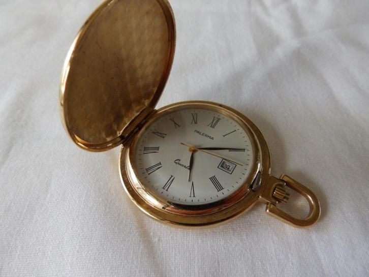 Een savonet horloge goudkleurig met scharnierend deksel, Sieraden, Tassen en Uiterlijk, Horloges | Heren, Zo goed als nieuw, Zakhorloge