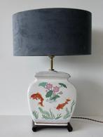 Porseleinen Chinese tafellamp met velvet lampenkap, Overige materialen, Chinees, Gebruikt, Ophalen of Verzenden