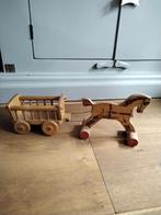 Antiek Houten Paard met Kar Speelgoed, Antiek en Kunst, Antiek | Speelgoed, Ophalen of Verzenden