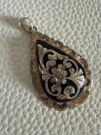 R220/Vintage Zilveren NIELLO Onyx Hanger, Gebruikt, Ophalen of Verzenden, X, Zilver