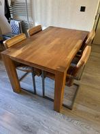 Eettafel met 4 stoelen - eiken / leder, Huis en Inrichting, Tafels | Eettafels, Ophalen, 100 tot 150 cm, 50 tot 100 cm, Vier personen