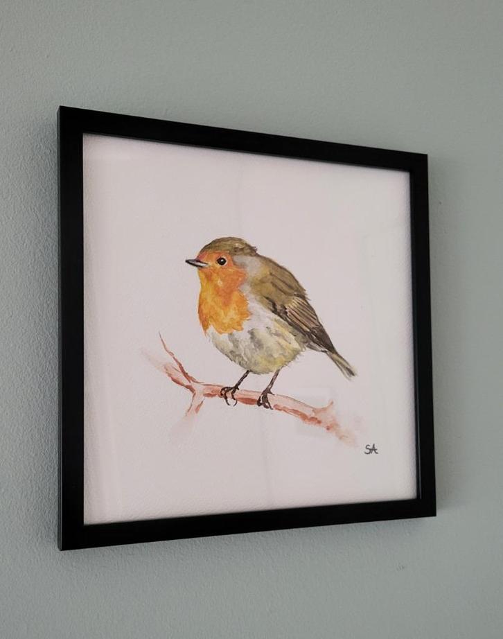 Schilderij Roodborstje - eigen werk - aquarel, Antiek en Kunst, Kunst | Schilderijen | Modern, Ophalen of Verzenden