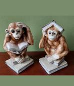 Vintage set twee stuks Boekensteun Apen aap Porselein, Ophalen of Verzenden