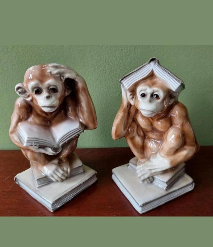 Vintage set twee stuks Boekensteun Apen aap Porselein, Antiek en Kunst, Antiek | Porselein, Ophalen of Verzenden