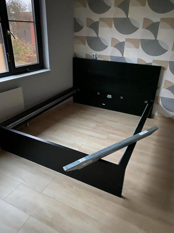 Ikea Bedframe -, Huis en Inrichting, Slaapkamer | Bedden, Gebruikt, Tweepersoons, 160 cm, 200 cm, Hout, Zwart, Ophalen