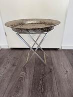 Metalen oosterse bijzettafel, Ophalen, Minder dan 55 cm, Metaal of Aluminium, Rond