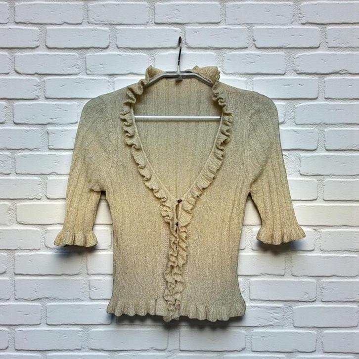 Asos Vest Maat 38 Beige Ruches Gebreid Ribstof Y2K, Kleding | Dames, Truien en Vesten, Zo goed als nieuw, Maat 38/40 (M), Beige