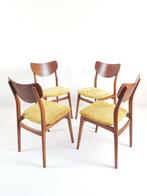 4 Deense stoelen teak fineer okergeel dining chairs Danish, Hout, Overige kleuren, ., Ophalen of Verzenden