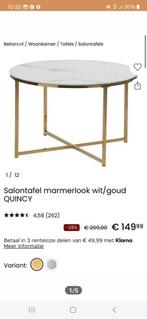 Salontafel trendy marmerlook wit/goud (merk Quincy), Ophalen, Zo goed als nieuw, Rond, Minder dan 50 cm