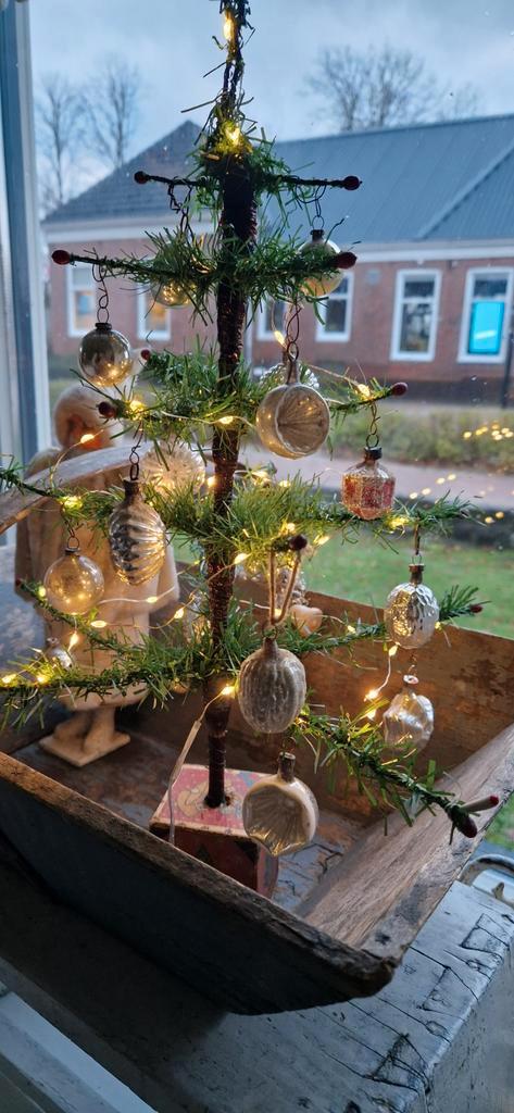 oude sleetse plukbak~oude houten plukbak~grijs/blauw, Antiek en Kunst, Curiosa en Brocante, Ophalen of Verzenden