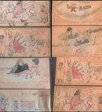 6 bijzondere Pentekeningen in drie kleuren, tekenaar Pim ‘70, Antiek en Kunst, Kunst | Tekeningen en Foto's, Ophalen of Verzenden