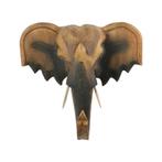 Grote Vintage Olifantenkop Handgemaakt Massief Hout 52cm, Ophalen of Verzenden, Gebruikt, Dier