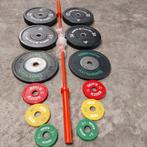 Olympische Gewichten set + Olympische barbell 220cm, Sport en Fitness, Ophalen, Zo goed als nieuw