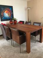 Kluskens massief notenhouten tafel met blokpoten, Huis en Inrichting, Tafels | Eettafels, Ophalen, 200 cm of meer, 50 tot 100 cm