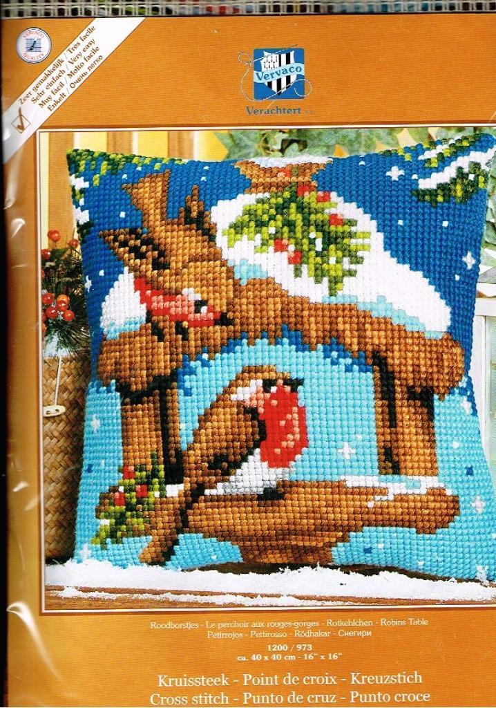 Cado vervaco borduurpakket kussen, 2 roodborstjes 973, Hobby en Vrije tijd, Borduren en Borduurmachines, Nieuw, Borduurpakket