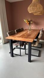 Eettafel, gebruikt, stalen poten, Huis en Inrichting, Tafels | Eettafels, Ophalen, 200 cm of meer, 50 tot 100 cm, Zo goed als nieuw